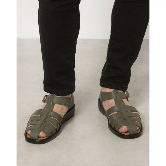 ITALICO 国産 徳島レザー 牛革 サンダル ドライビング グルカサンダル メッシュ 日本製 (1116 カーキ)