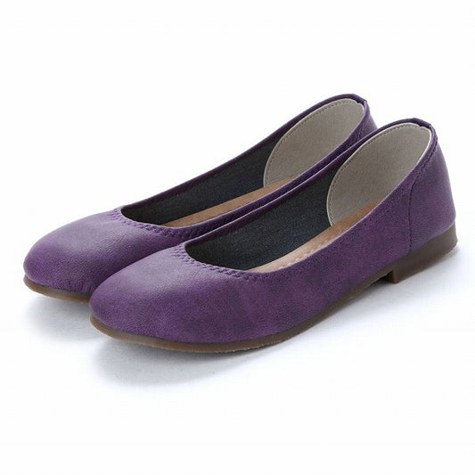 パンプス レディース 日本製 痛くない ローヒール 大きいサイズ ペタンコ バレエ 丸いつま先 (1511 パープル)