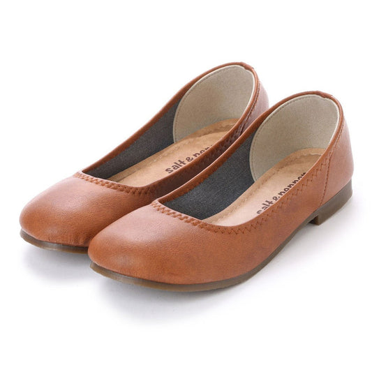 パンプス レディース 日本製 痛くない ローヒール 大きいサイズ ペタンコ バレエ 丸いつま先 (1511 ブラウン)