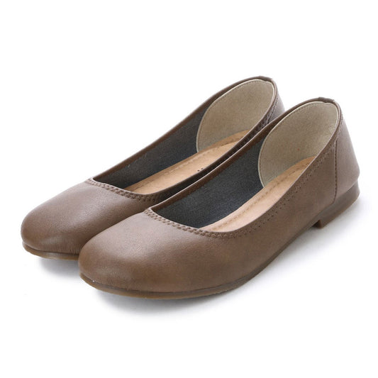 パンプス レディース 日本製 痛くない ローヒール 大きいサイズ ペタンコ バレエ 丸いつま先 (1511 カーキ)