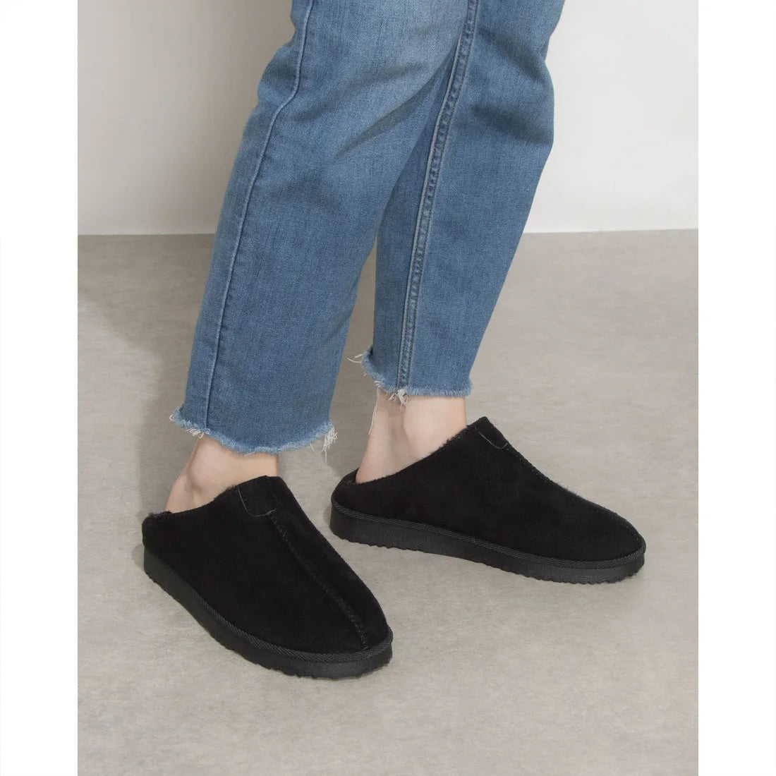 レディース フェイクムートン スリッポン 踵踏める スリッポンシューズ ファーサンダル あったかスリッパ ルームシューズ (3it91)