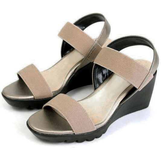 ゴムフィットサンダル レディース ストラップ 日本製 ナースダンサル 厚底 ゴムベルト ウェッジ コンフォートシューズ 低反発 (92IT308 オーク)