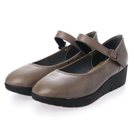 パンプス レディース 4E 日本製 厚底 ワンストラップ 大きいサイズ 痛くない ウェッジソール (NEW823W グレー)