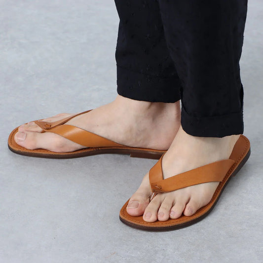 ITALICO 国産 徳島レザー牛革 サンダル トング ビーチ 日本製 本革 (12it03 キャメル)