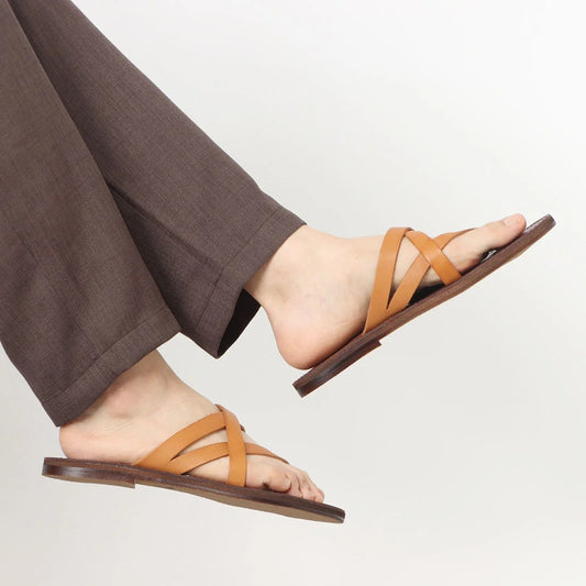 ITALICO 国産 徳島レザー牛革 サンダル トング ビーチ 日本製 本革 (12it04 キャメル×ダークブラウン)