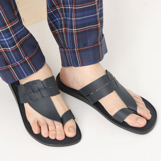 ITALICO 国産 徳島レザー牛革 サンダル トング ビーチ 日本製 本革 (10it59 ネイビー)