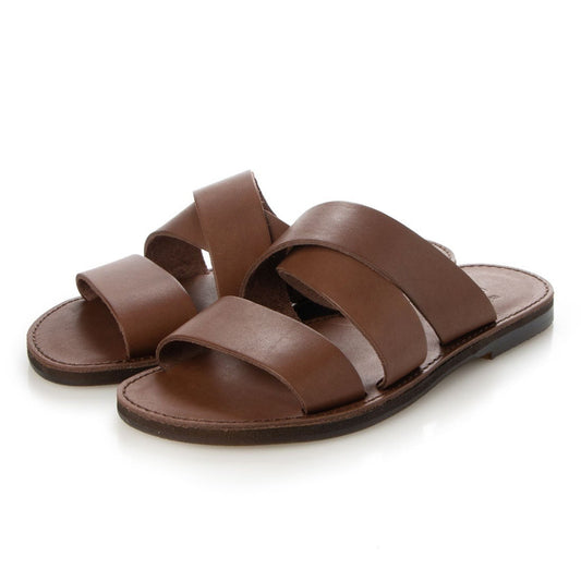 ITALICO 徳島レザー  ダブルベルト フラット サンダル メンズサンダル (14it17 ダークブラウン)