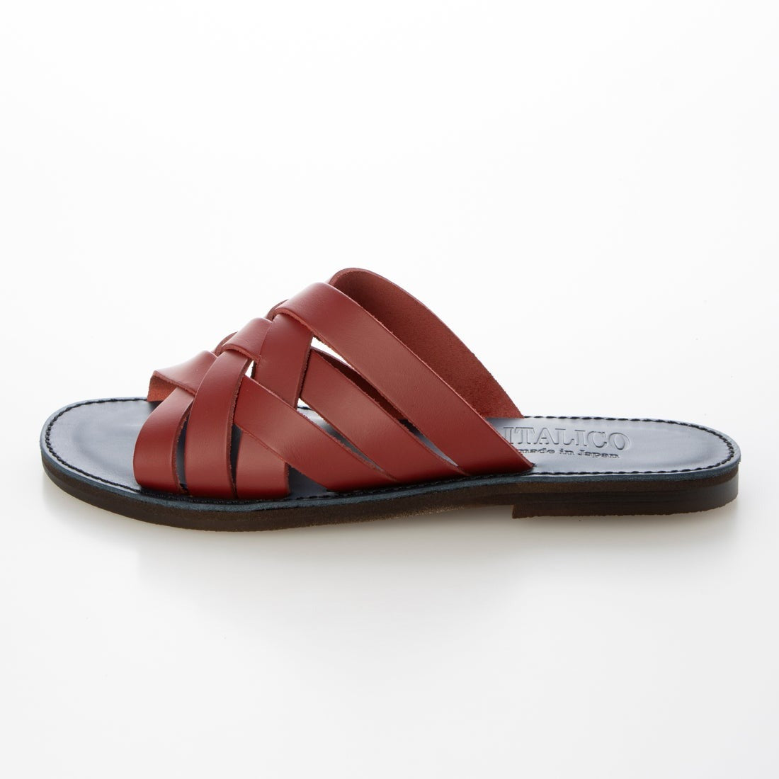 ITALICO 国産 徳島レザー牛革 サンダル メッシュ ビーチ 日本製 本革 (12it12 bレッド×ネイビー)
