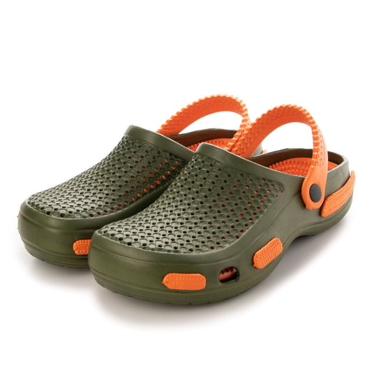 サンダル メンズ パンチングラバーサンダル クロッグ スリッポン 2WAY ベルト可動 (mcs8it20 カーキXオレンジ)