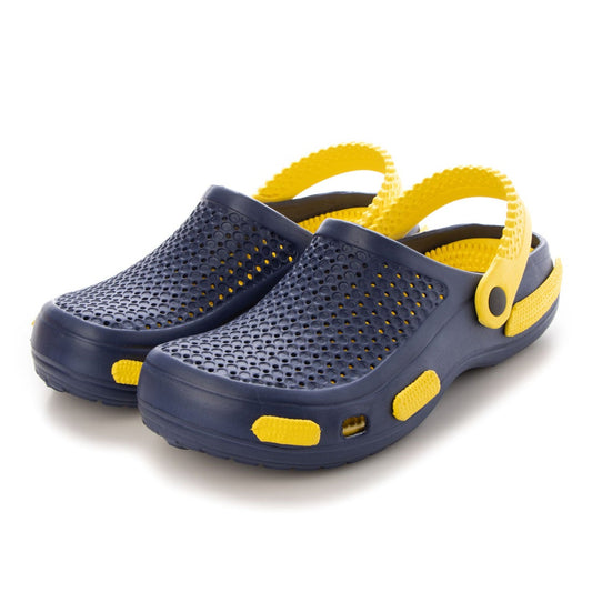 サンダル メンズ パンチングラバーサンダル クロッグ スリッポン 2WAY ベルト可動 (mcs8it20 ネイビーXイエロー)