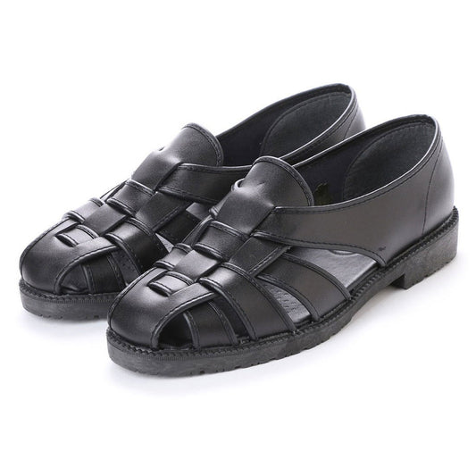 ドライビングシューズ メンズ 日本製 本革 グルカサンダル メッシュサンダル 3E 牛革 (S10GL00 ブラック)