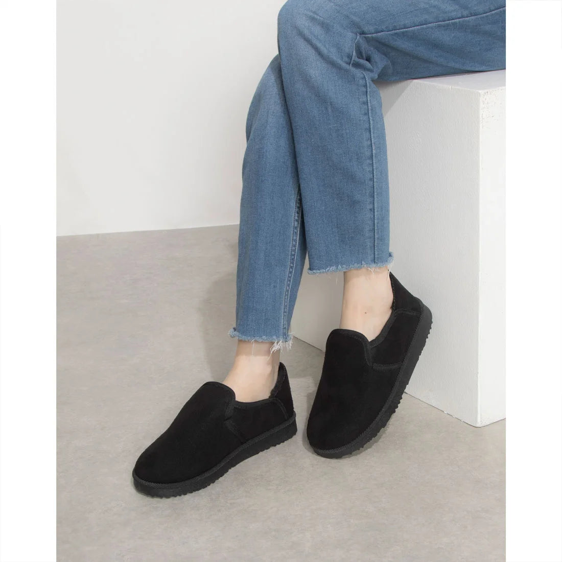 レディース フェイクムートン スリッポン 踵踏める スリッポンシューズ ファーサンダル (3it92) あったかスリッパ ルームシューズ