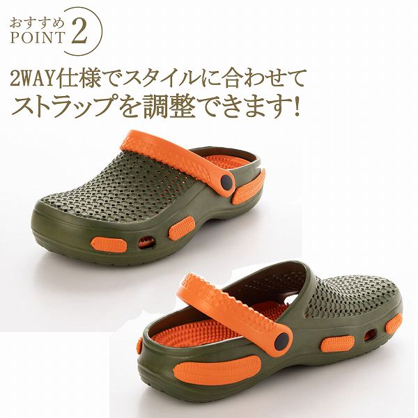 サンダル メンズ パンチングラバーサンダル クロッグ スリッポン 2WAY ベルト可動 (mcs8it20 ブラックXレッド)